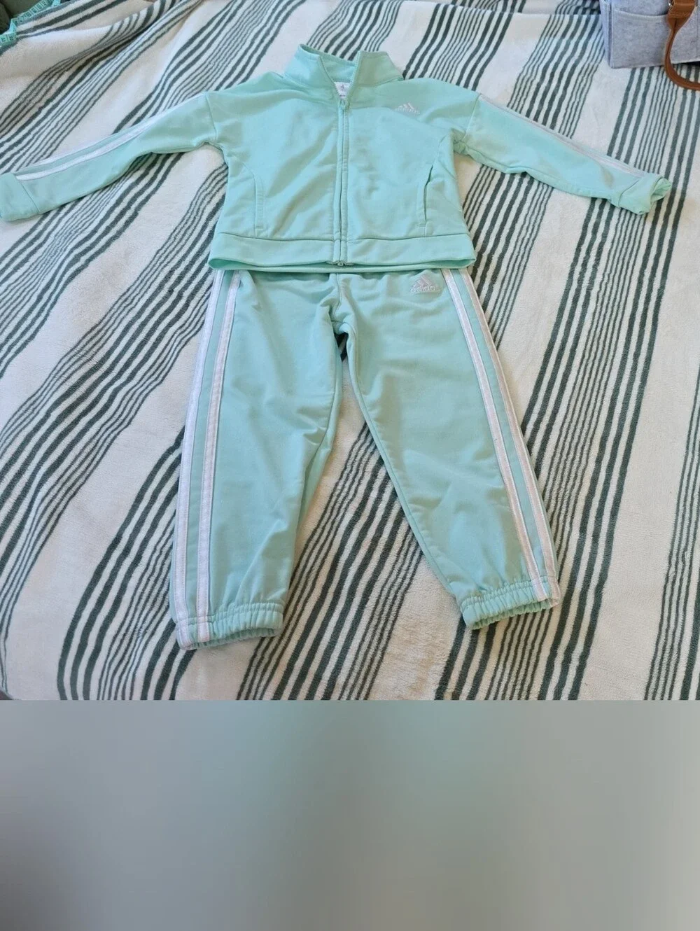 adidas Kids 4T Mint Green Track Pants with White Stripe
